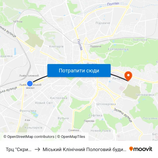Трц "Скриня" to Міський Клінічний Пологовий будинок 1 map