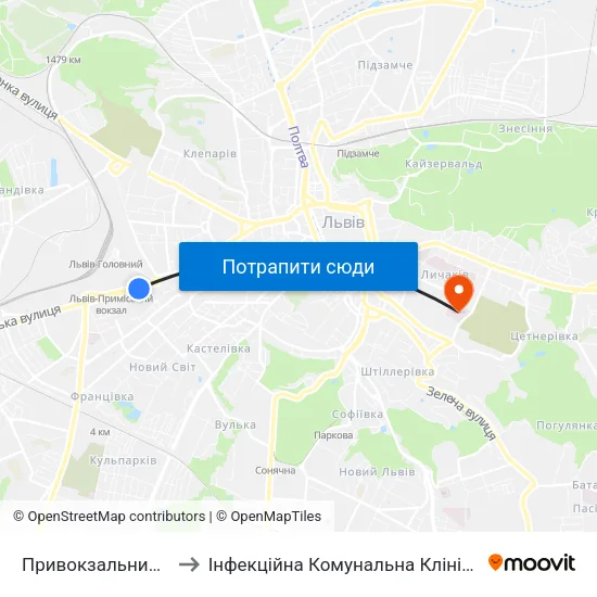 Привокзальний Ринок to Інфекційна Комунальна Клінічна Лікарня map