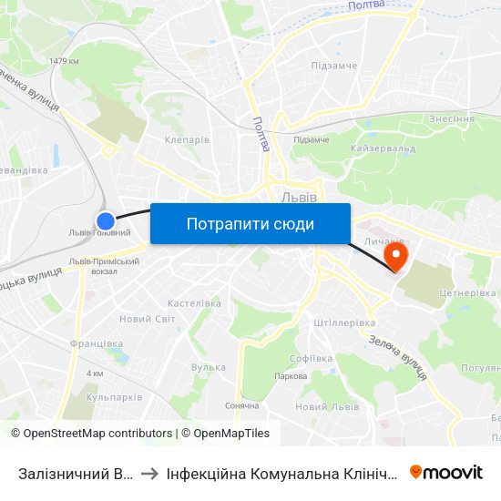 Залізничний Вокзал to Інфекційна Комунальна Клінічна Лікарня map