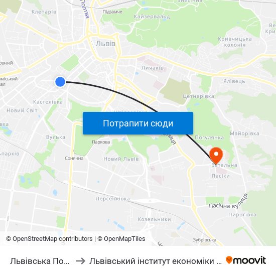Львівська Політехніка to Львівський інститут економіки і туризму (ЛІЕТ) map