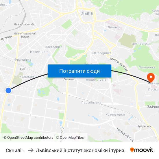 Скнилівок to Львівський інститут економіки і туризму (ЛІЕТ) map
