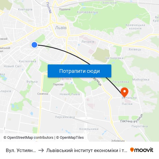 Вул. Устияновича to Львівський інститут економіки і туризму (ЛІЕТ) map