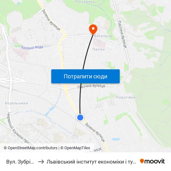 Вул. Зубрівська to Львівський інститут економіки і туризму (ЛІЕТ) map