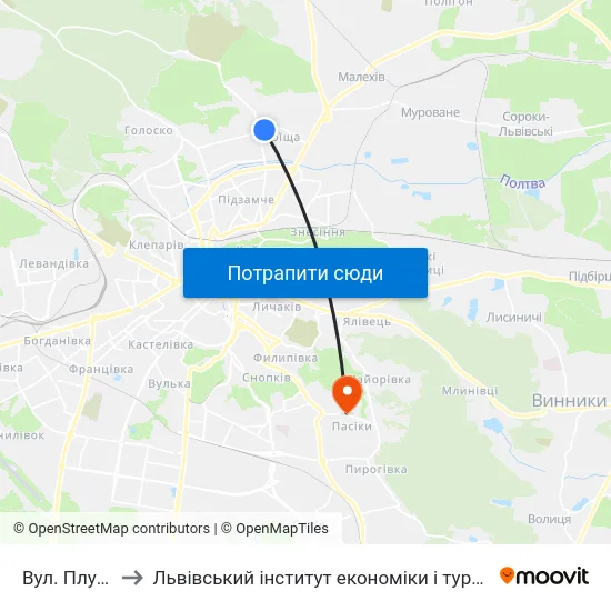 Вул. Плугова to Львівський інститут економіки і туризму (ЛІЕТ) map