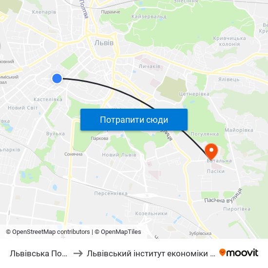 Львівська Політехніка to Львівський інститут економіки і туризму (ЛІЕТ) map
