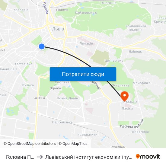 Головна Пошта to Львівський інститут економіки і туризму (ЛІЕТ) map