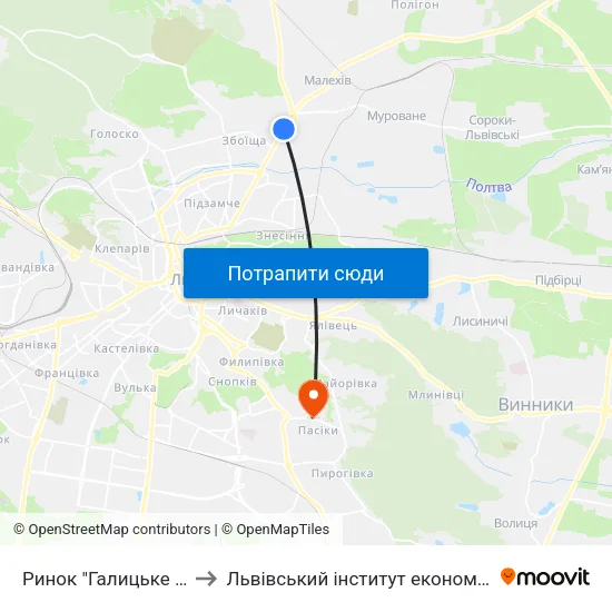 Ринок "Галицьке Перехрестя" to Львівський інститут економіки і туризму (ЛІЕТ) map
