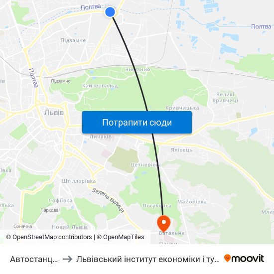 Автостанція №2 to Львівський інститут економіки і туризму (ЛІЕТ) map