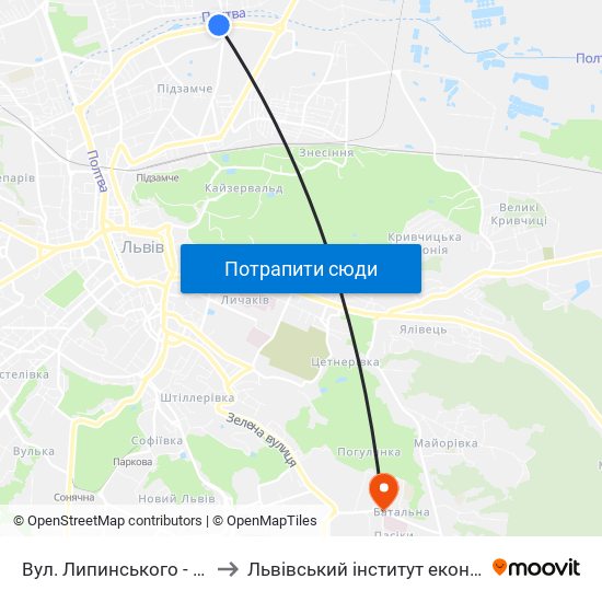 Вул. Липинського - Вул. Миколайчука to Львівський інститут економіки і туризму (ЛІЕТ) map