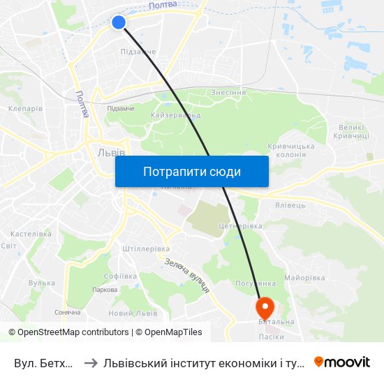 Вул. Бетховена to Львівський інститут економіки і туризму (ЛІЕТ) map