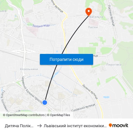Дитяча Поліклініка №4 to Львівський інститут економіки і туризму (ЛІЕТ) map
