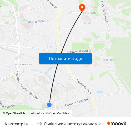 Кінотеатр Ім. Довженка to Львівський інститут економіки і туризму (ЛІЕТ) map