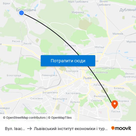 Вул. Івасюка to Львівський інститут економіки і туризму (ЛІЕТ) map