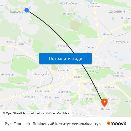 Вул. Пляжна to Львівський інститут економіки і туризму (ЛІЕТ) map