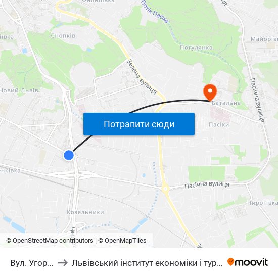 Вул. Угорська to Львівський інститут економіки і туризму (ЛІЕТ) map