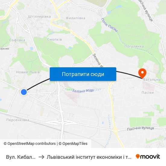 Вул. Кибальчича to Львівський інститут економіки і туризму (ЛІЕТ) map