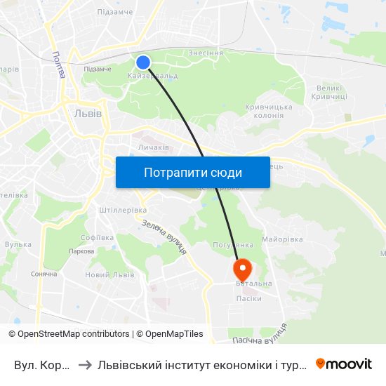 Вул. Кордуби to Львівський інститут економіки і туризму (ЛІЕТ) map