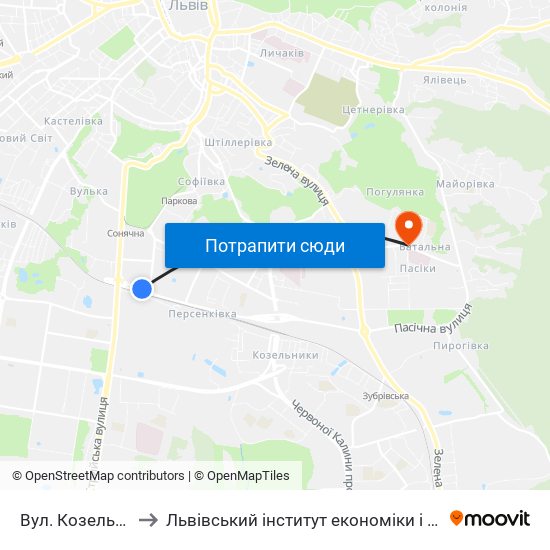 Вул. Козельницька to Львівський інститут економіки і туризму (ЛІЕТ) map