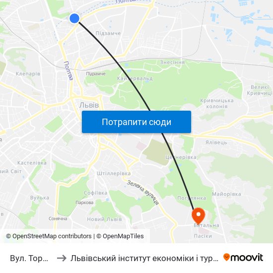 Вул. Торф'Яна to Львівський інститут економіки і туризму (ЛІЕТ) map