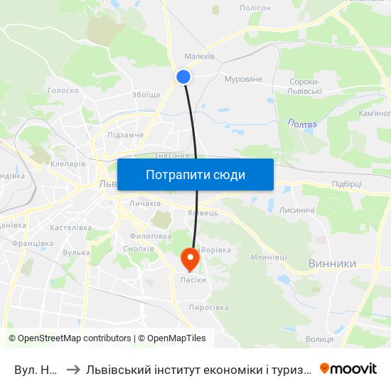 Вул. Нова to Львівський інститут економіки і туризму (ЛІЕТ) map