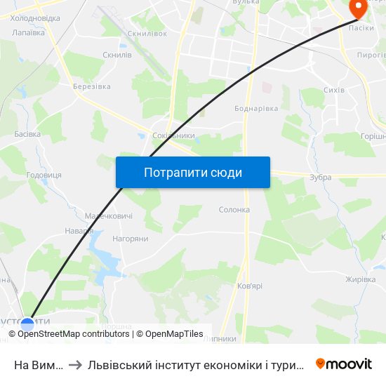 На Вимогу to Львівський інститут економіки і туризму (ЛІЕТ) map