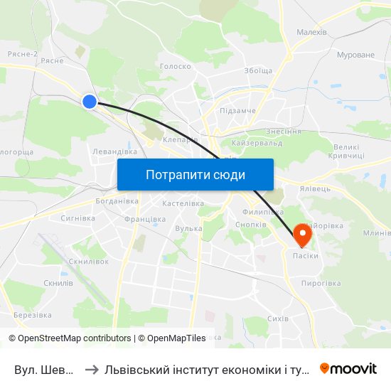 Вул. Шевченка to Львівський інститут економіки і туризму (ЛІЕТ) map