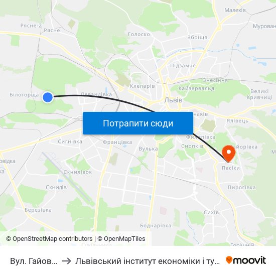 Вул. Гайовської to Львівський інститут економіки і туризму (ЛІЕТ) map