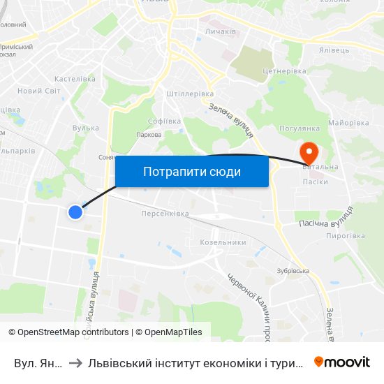 Вул. Янева to Львівський інститут економіки і туризму (ЛІЕТ) map