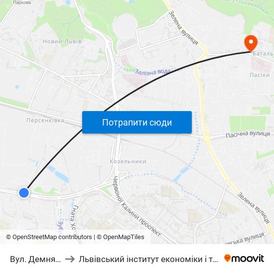 Вул. Демнянська to Львівський інститут економіки і туризму (ЛІЕТ) map