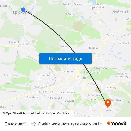 Пансіонат "Львів" to Львівський інститут економіки і туризму (ЛІЕТ) map