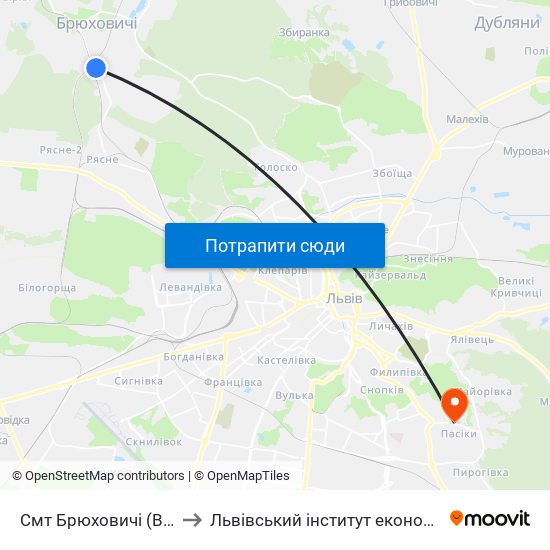 Смт Брюховичі (Вул. Смолиста) to Львівський інститут економіки і туризму (ЛІЕТ) map