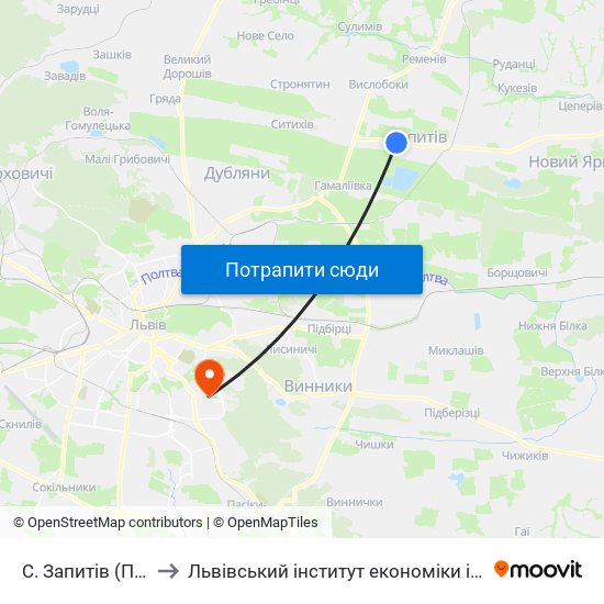 С. Запитів (Початок) to Львівський інститут економіки і туризму (ЛІЕТ) map