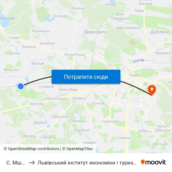 С. Мшана to Львівський інститут економіки і туризму (ЛІЕТ) map
