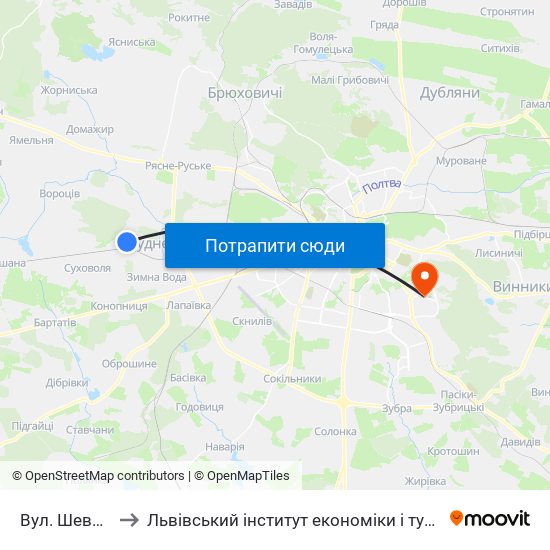 Вул. Шевченка to Львівський інститут економіки і туризму (ЛІЕТ) map