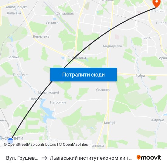 Вул. Грушевського to Львівський інститут економіки і туризму (ЛІЕТ) map