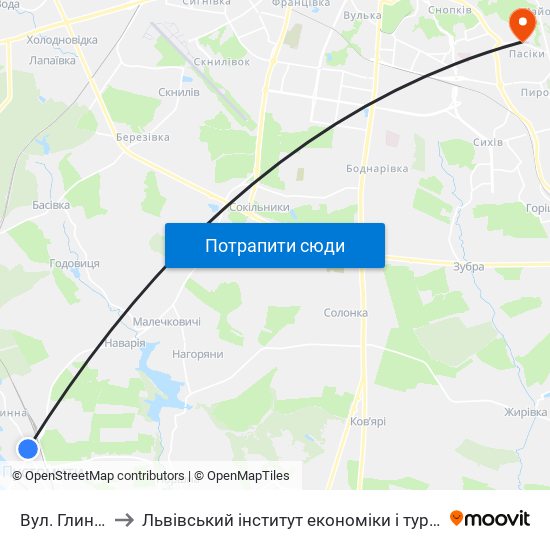 Вул. Глинська to Львівський інститут економіки і туризму (ЛІЕТ) map