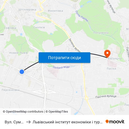 Вул. Сумська to Львівський інститут економіки і туризму (ЛІЕТ) map