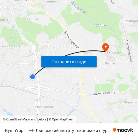 Вул. Угорська to Львівський інститут економіки і туризму (ЛІЕТ) map