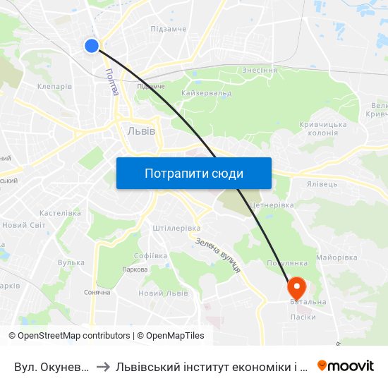 Вул. Окуневського to Львівський інститут економіки і туризму (ЛІЕТ) map