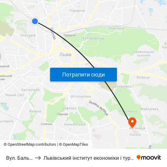 Вул. Бальзака to Львівський інститут економіки і туризму (ЛІЕТ) map