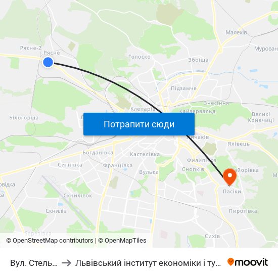 Вул. Стельмаха to Львівський інститут економіки і туризму (ЛІЕТ) map