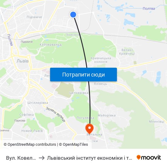 Вул. Ковельська to Львівський інститут економіки і туризму (ЛІЕТ) map