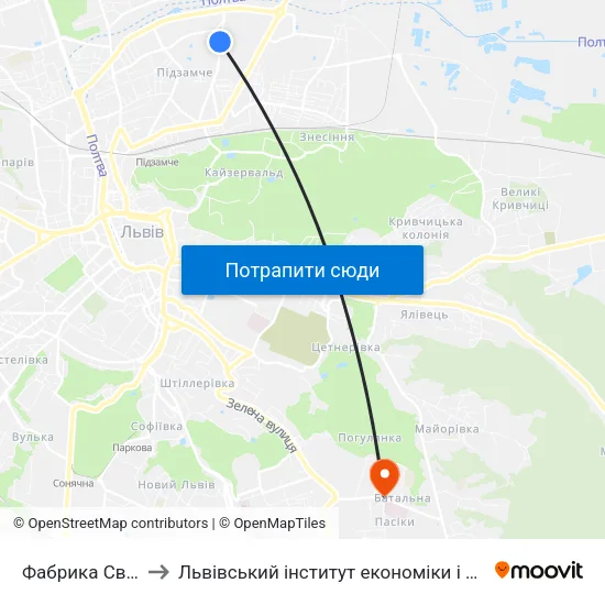 Фабрика Світанок to Львівський інститут економіки і туризму (ЛІЕТ) map