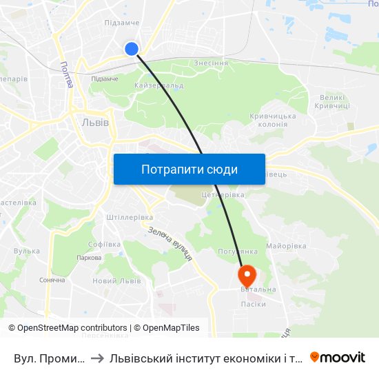 Вул. Промислова to Львівський інститут економіки і туризму (ЛІЕТ) map