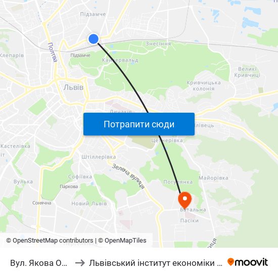Вул. Якова Остряниці to Львівський інститут економіки і туризму (ЛІЕТ) map