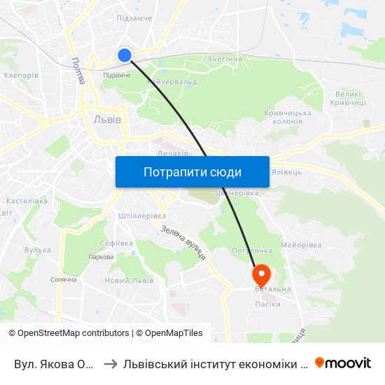 Вул. Якова Остряниці to Львівський інститут економіки і туризму (ЛІЕТ) map