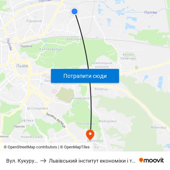 Вул. Кукурудзяна to Львівський інститут економіки і туризму (ЛІЕТ) map