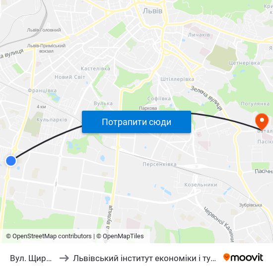 Вул. Щирецька to Львівський інститут економіки і туризму (ЛІЕТ) map