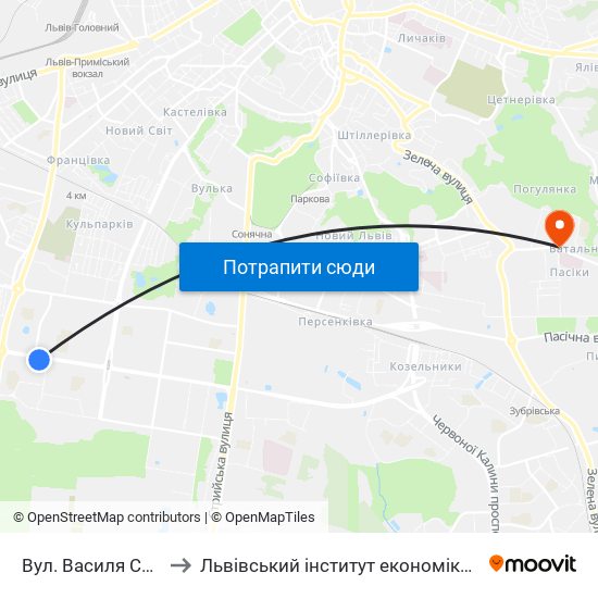 Вул. Василя Симоненка to Львівський інститут економіки і туризму (ЛІЕТ) map