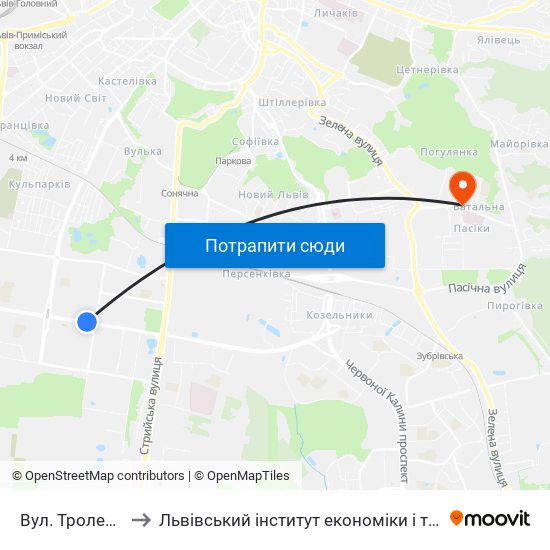 Вул. Тролейбусна to Львівський інститут економіки і туризму (ЛІЕТ) map